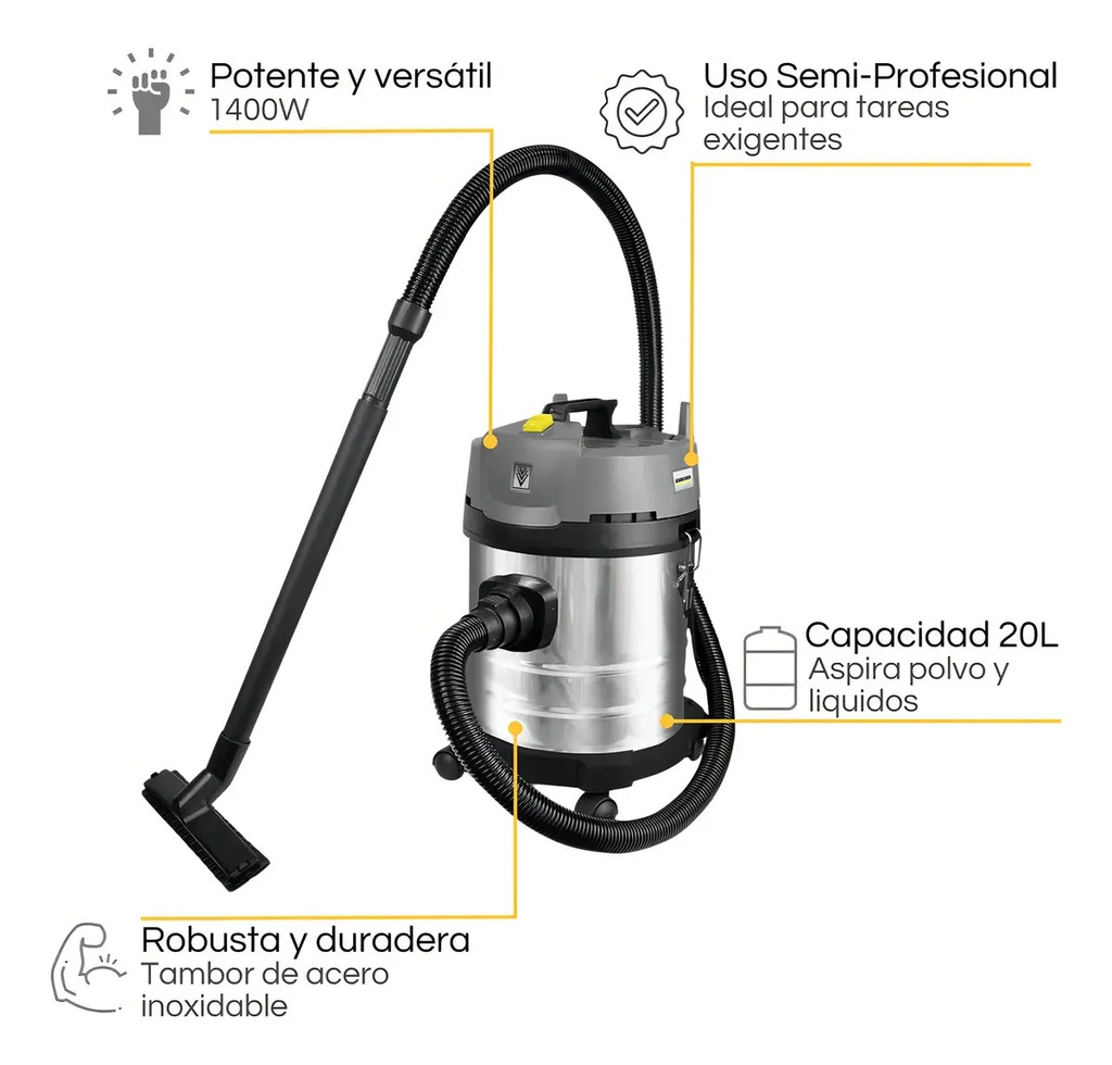 Aspiradora Karcher Profesional Nt 20/1 Me Classic 1400w Gris