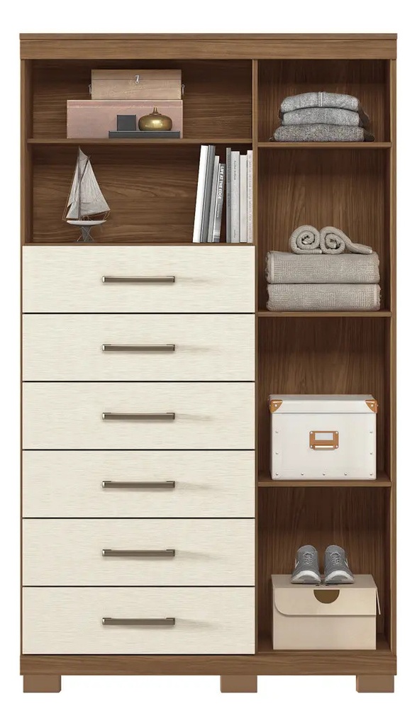 Cómoda De 1 Puerta 6 Cajones Con Patas Marabá Santos Andeira Placard Y Baúl/jatoba/arena