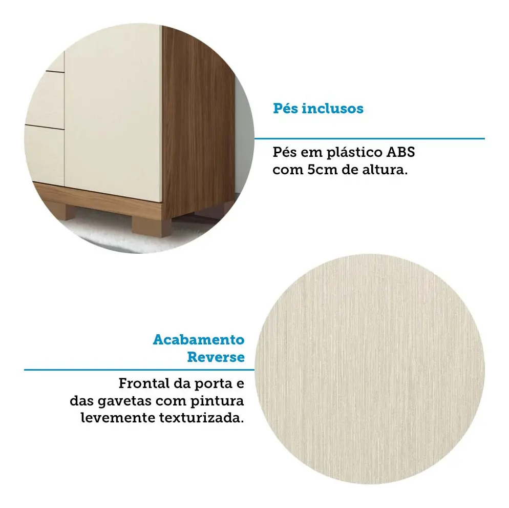 Cómoda De 1 Puerta 6 Cajones Con Patas Marabá Santos Andeira Placard Y Baúl/jatoba/arena