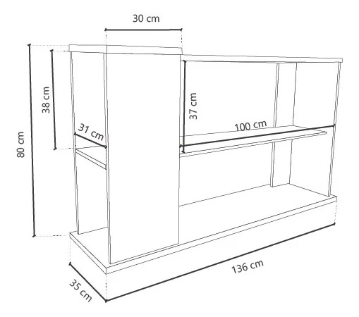 Mesa De Arrime Ratona Delos Con Estante De Vidrio 136cm Nebraska