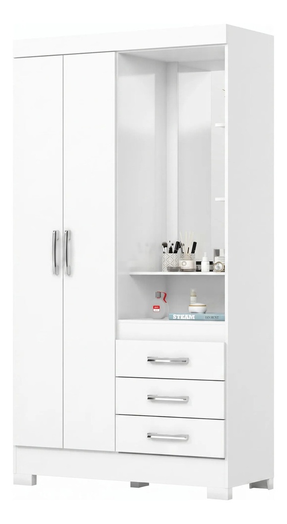 Ropero Briz Blanco Rosa 3 Puertas Corredizas Mdp Moderno Blanco/rosa