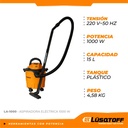 Aspiradora Eléctrica Lusqtoff La-1000 Tacho 15 Litros 3 En 1 Liquido Solido Sopladora Naranja