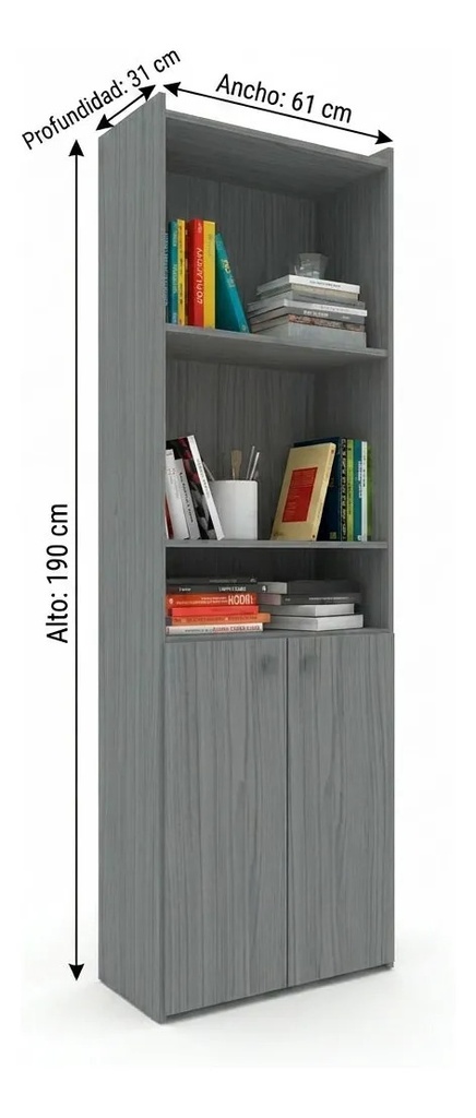 Biblioteca Orlandi 1424 Con Puertas Bajas Linosa 190cm Linosa