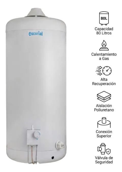 Termotanque A Gas Multigas Escorial 80l Para Colgar Blanco