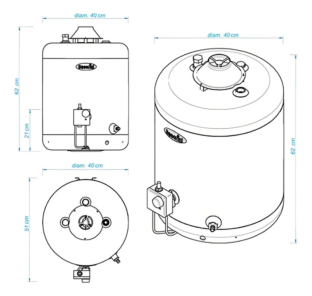 Termotanque Escorial 45 Lts Multigas Carga Superior Blanco Blanco