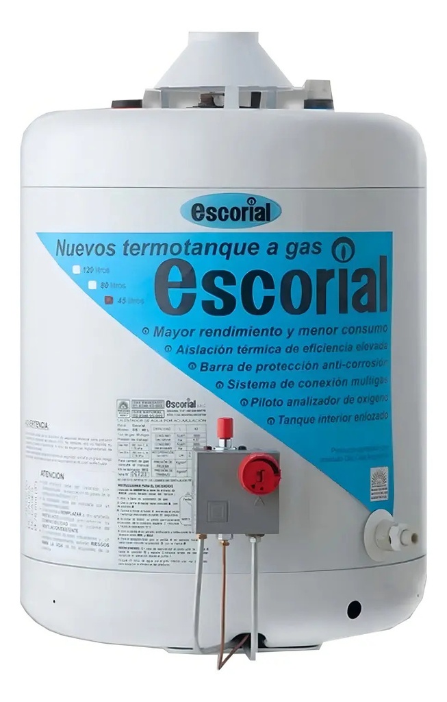 Termotanque Escorial 45 Lts Multigas Carga Superior Blanco Blanco
