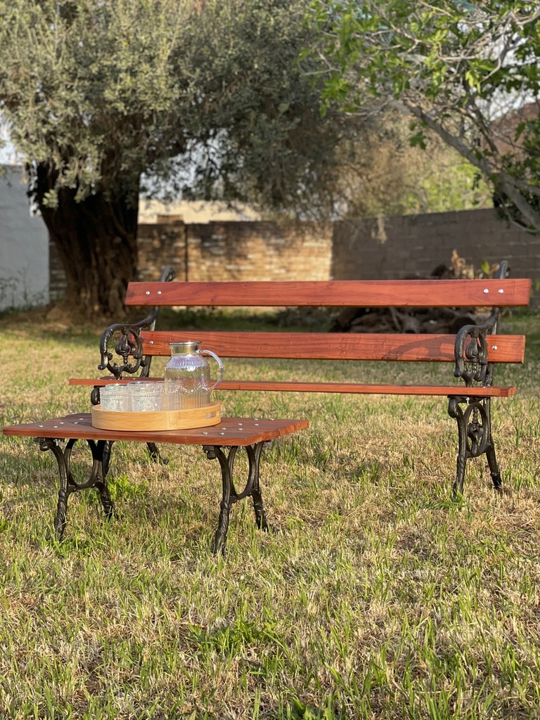 Juego De Jardin Banco Dos Cuerpos + Mesa Ratona Marrón