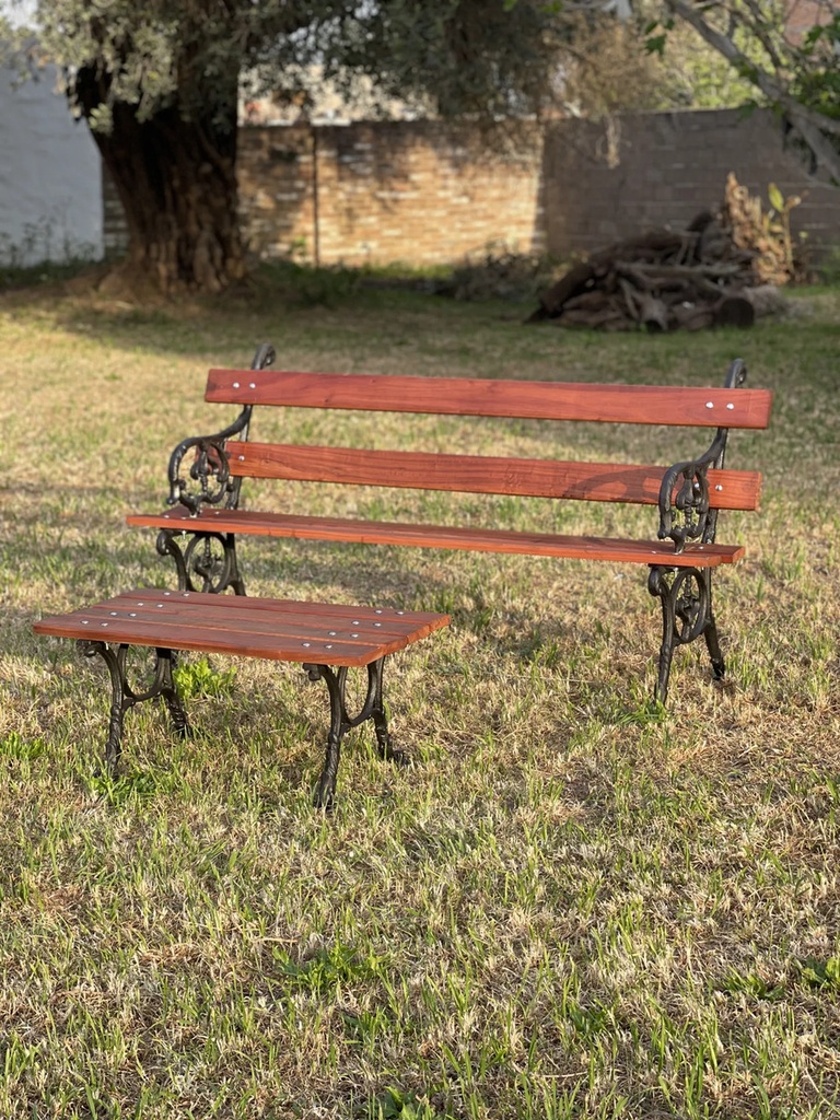 Juego De Jardin Banco Dos Cuerpos + Mesa Ratona Marrón