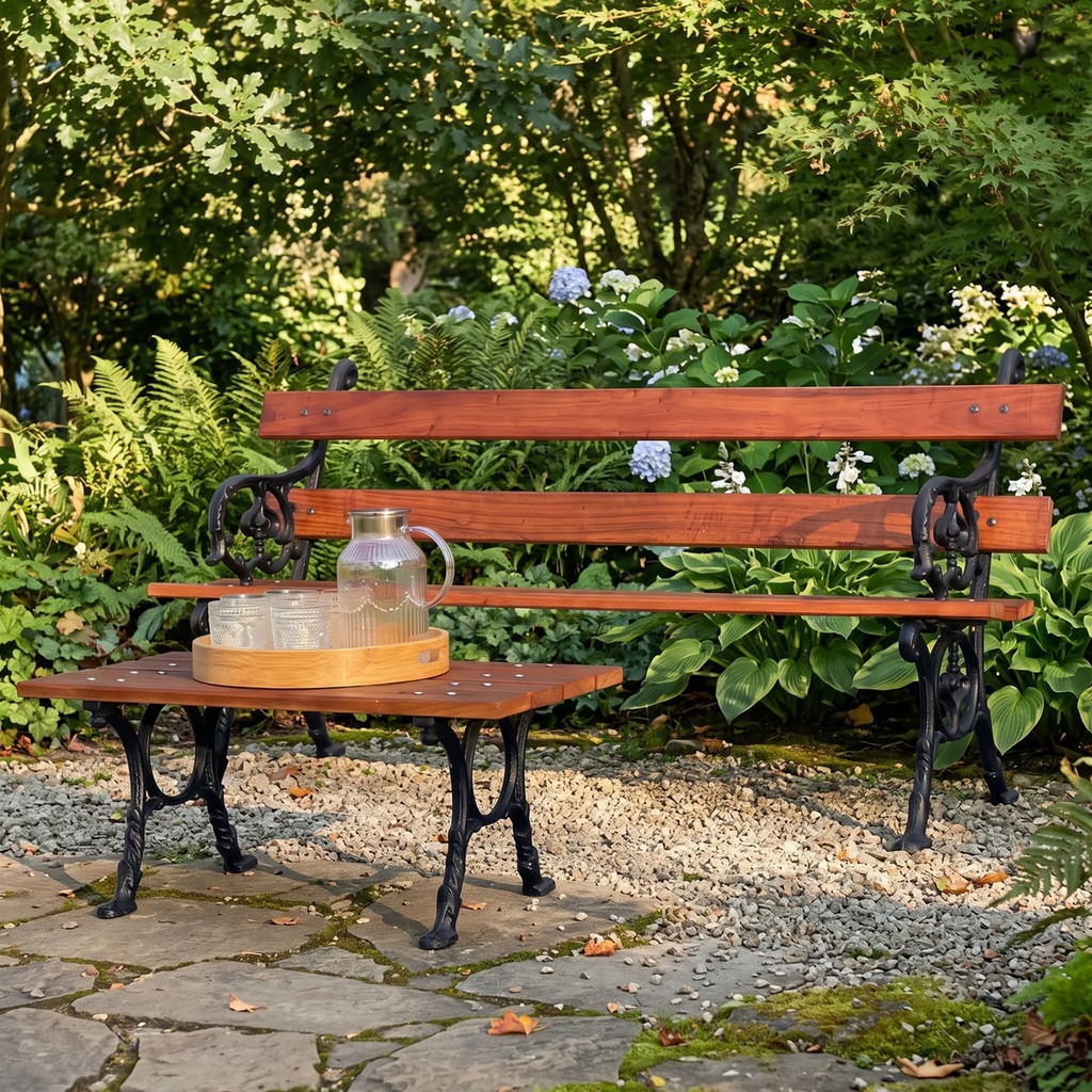 Juego De Jardin Banco Dos Cuerpos + Mesa Ratona Marrón