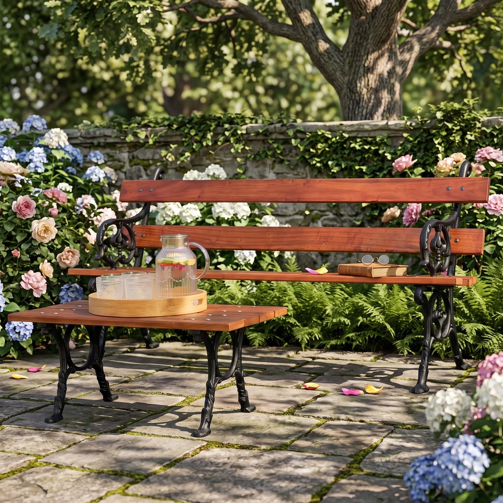 Juego De Jardin Banco Dos Cuerpos + Mesa Ratona Marrón