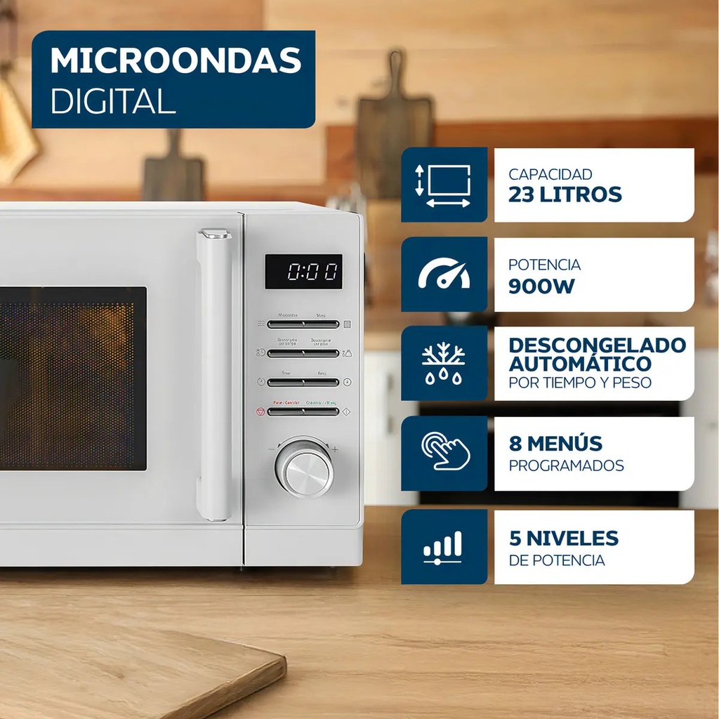 Microondas Digital Philco Mphdw23ubn 900 Watts 23l Blanco