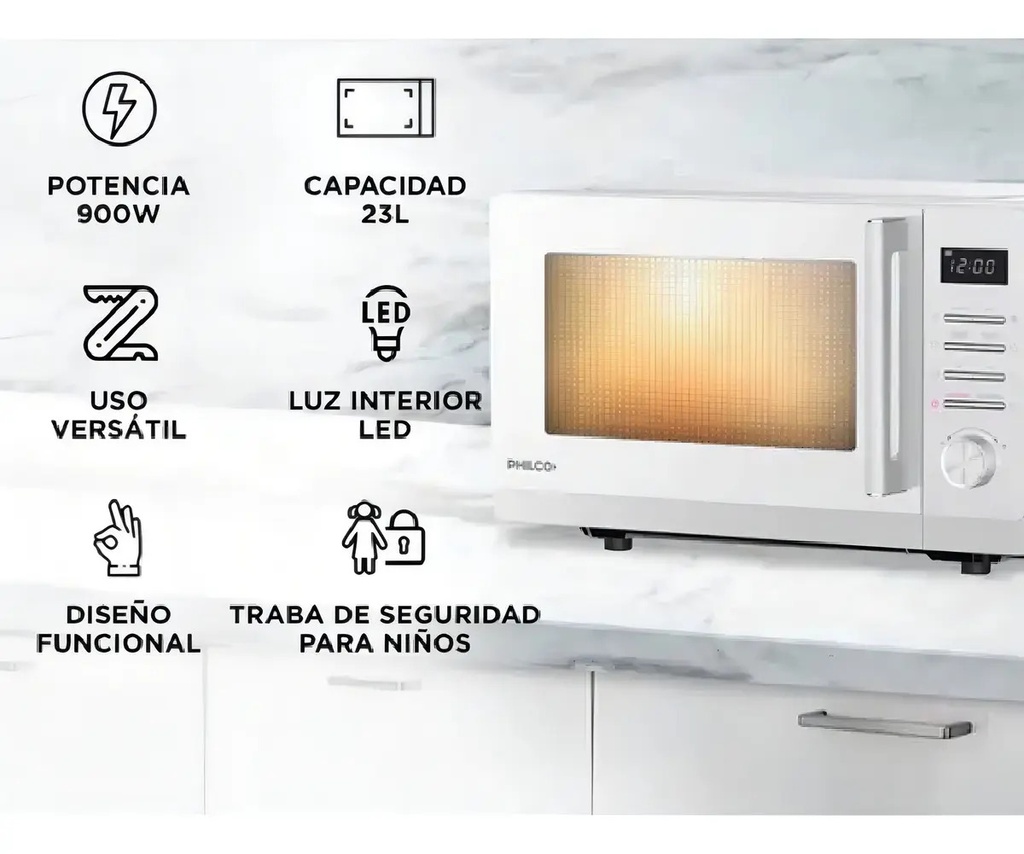 Microondas Digital Philco Mphdw23ubn 900 Watts 23l Blanco