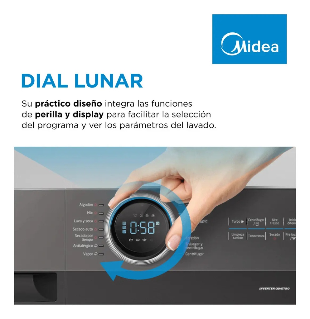 Lavasecarropas Midea Inverter 8 Kg Mf200d80wb/t Gris Oscuro Gris Oscuro