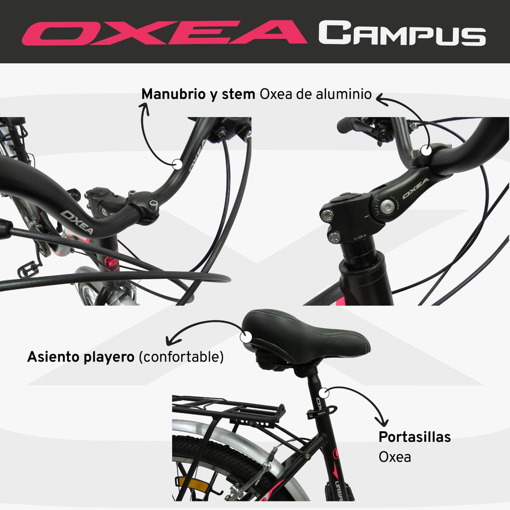BICICLETA OXEA CAMPUS DAMA R26 NEGRA/ROSA