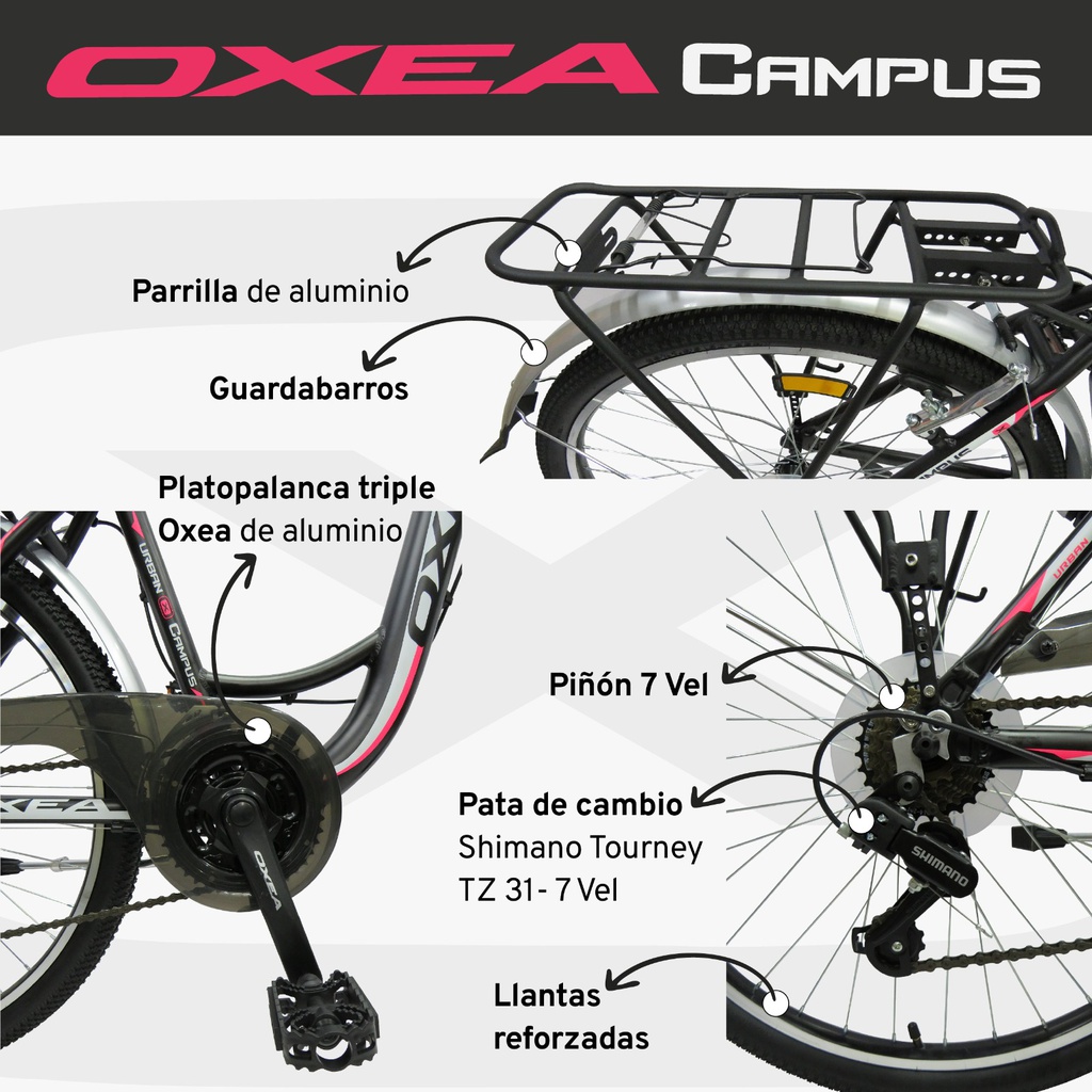 BICICLETA OXEA CAMPUS DAMA R26 NEGRA/ROSA
