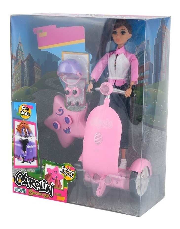 Muñeca Carolin Con Scooter Violeta Original Ditoys Rosa