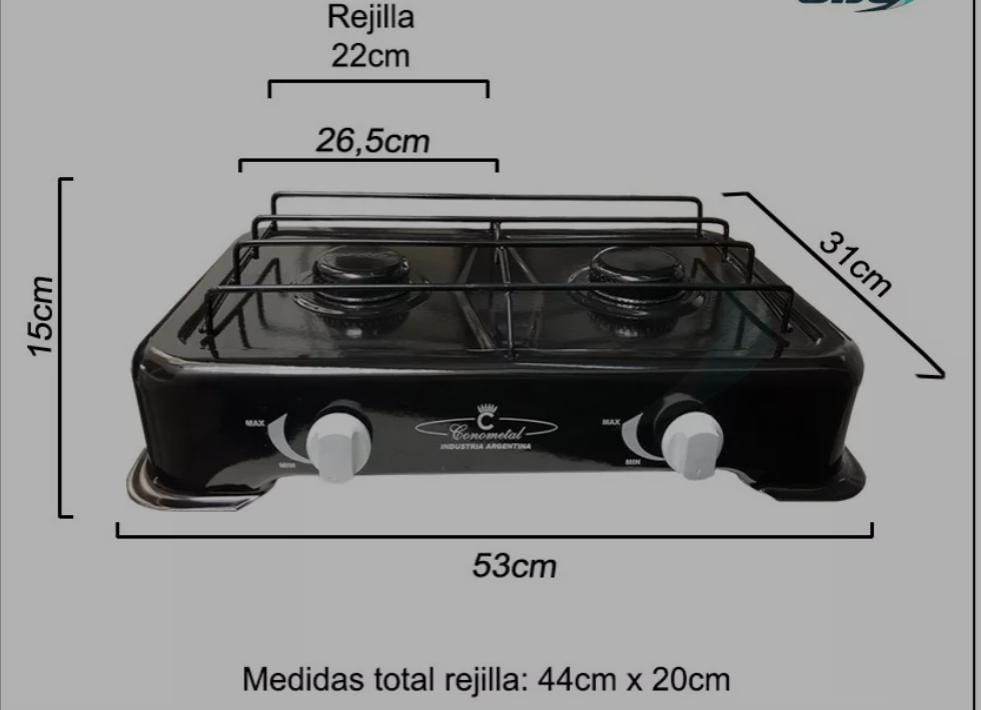 ANAFE A GAS CONOMETAL 2 H SUPER LUJO EPOXI ENLOZADO BJE BCE 202052E
