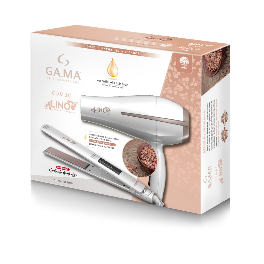 COMBO GA.MA SECADOR Y PLANCHA DE CABELLO ELEGANCE LED LINO 