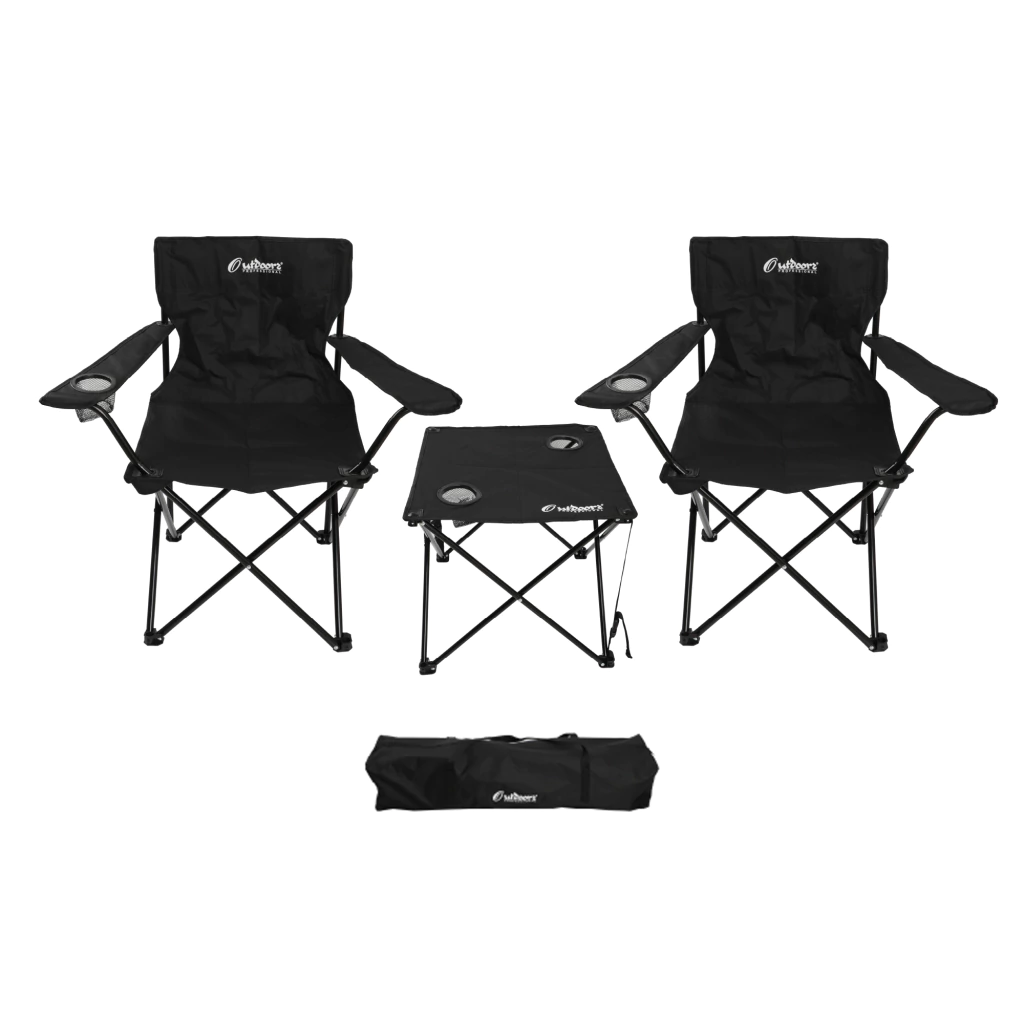 SET DE CAMPING MESA + 2 SILLAS PLEGABLES S2001 NEGRO