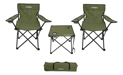 SET DE CAMPING MESA + 2 SILLAS PLEGABLES S2001 VERDE OLIVA