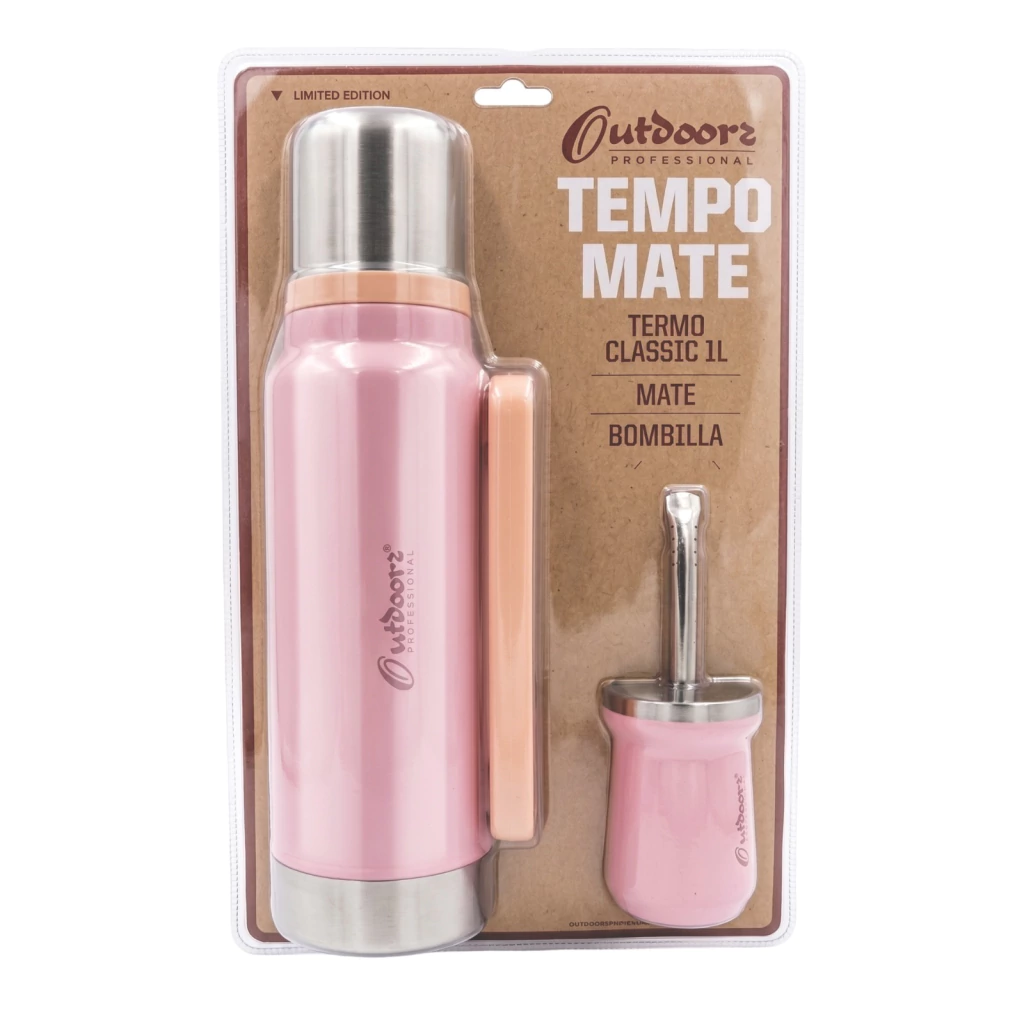 KIT TEMPO MATE 192ML + TERMO 1L OUTDOORS PROFESSIONAL ROSA