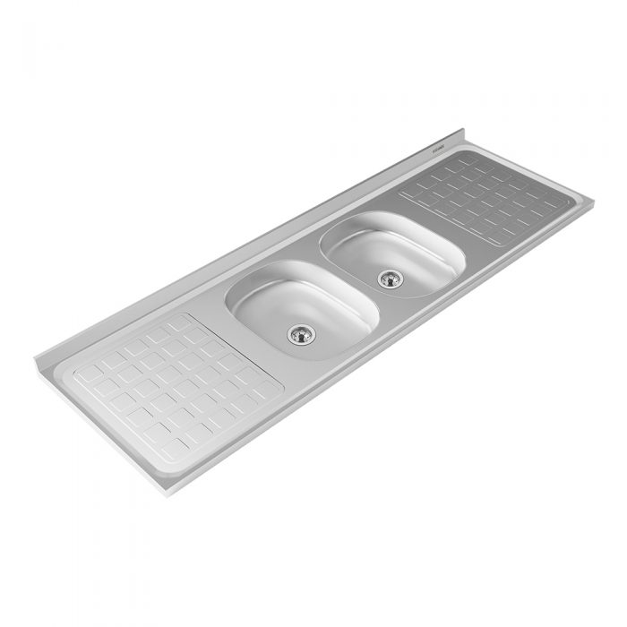 MESADA ACERO INOX 1.60M 2 BACHAS OVALES 10.14.52680