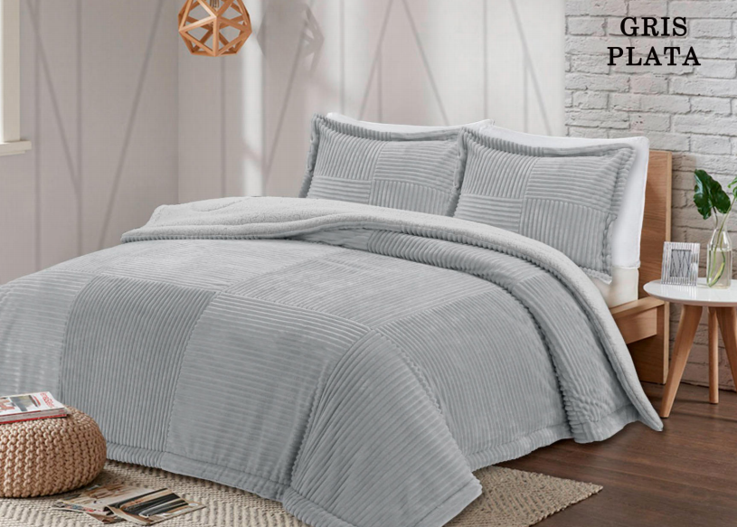 EDREDON PREMIUM PATCHWORK 220X240CM GRIS PLATA 86802