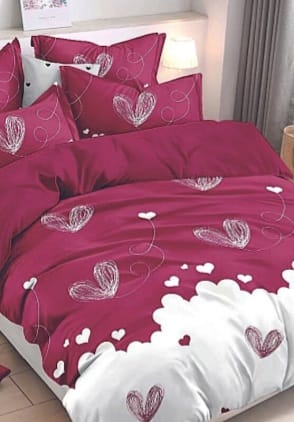 ACOLCHADO LAS CALAS COTTON TOUCH REVERS QUEEN ROJO/CORAZONES BLANCO LCAACOTQUEEN