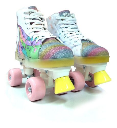 PATIN UNICORN POWER LENGUETA GLITTER CORDONES BLANCOS LUCES LED USB RL 400B
