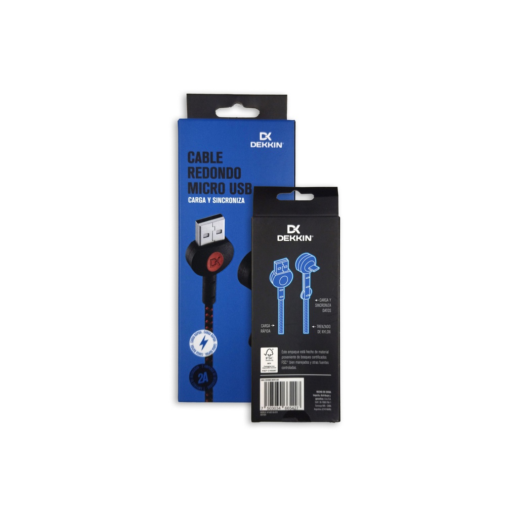 CABLE MICRO USB 90º DEKKIN CA-313 NR NEGRO ROJO