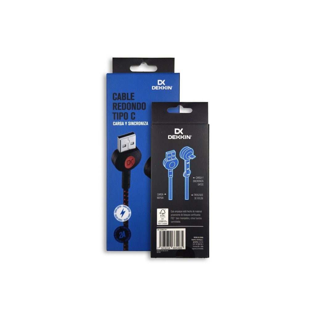 CABLE TIPO C 90º DEKKIN CA-315 NR NEGRO ROJO