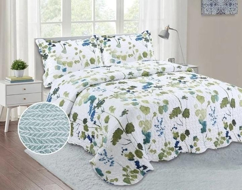 CUBRECAMA AMARELO QUILT MICR 22,30 x 2,50 MTS FLORES VERDES 13025