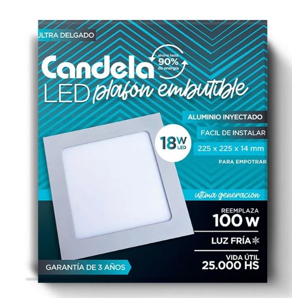 PANEL LED EMB CUAD 18W FRIO 22X22 CANDELA  6827