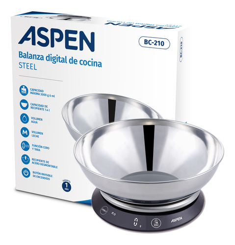 BALANZA ASPEN COCINA DIGITAL BC210 EK3280 STEEL