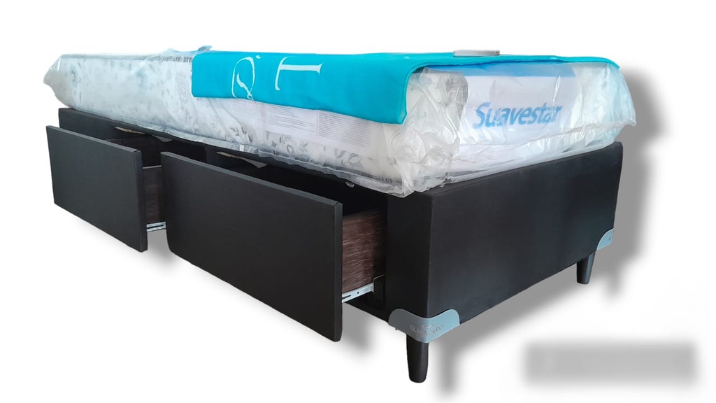 SOMMIER MADERO 0.80 X 1.90 MTS ECO CUERO C/CAJONES NEGRO