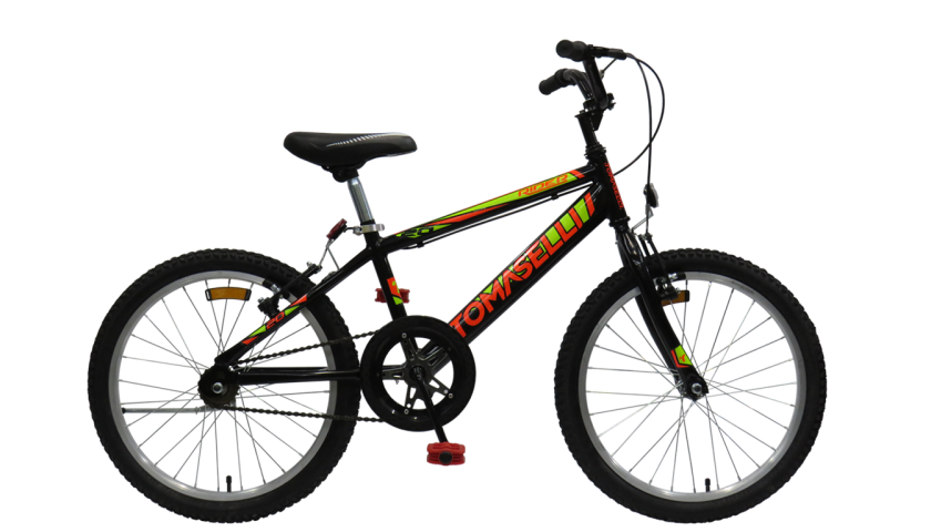 BICICLETA TOMASELLI RIDER TT20V ROD 20 NEGRO NARANJA AMARILLO VARON