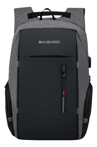 MOCHILA KUSHIRO MUSB01 C/ PUERTO USB NEGRO GRIS