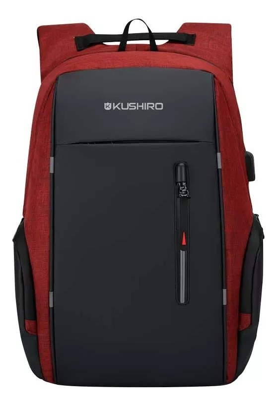 MOCHILA KUSHIRO MUSB02 C/ PUERTO USB NEGRO ROJO
