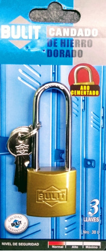 CANDADO DE HIERRO DORADO N 30 ARO LARGO CDB H 30 DL