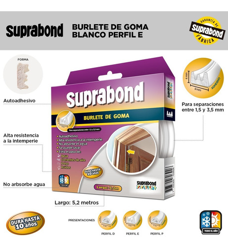 BURLETE DE GOMA AUTOADH BCO PERFIL D SLT D 5 B I