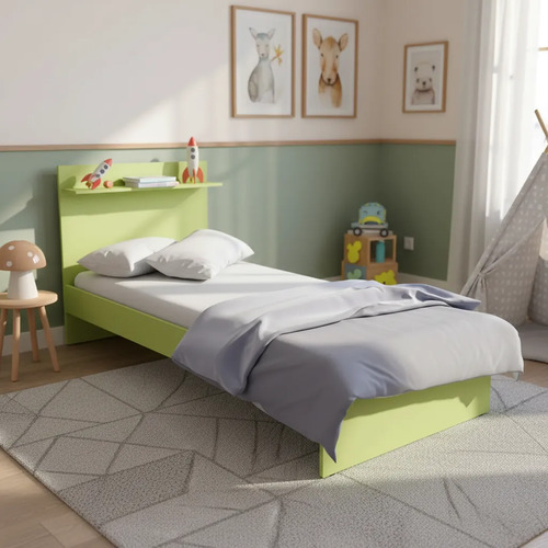 CAMA ORLANDI 395 1 PLAZA CON REPISA Y PORTA JUGUETE VERDE