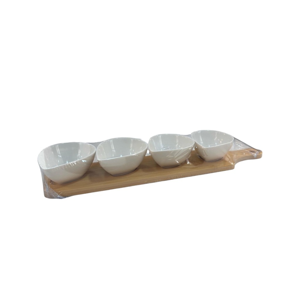 COPETINERO PORCELANA X4 C/BANDEJA BAMBU 4769