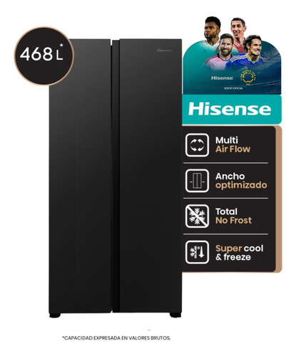 HELADERA HISENSE RS3N428NAB NO FROST 468 LTS SIDE BY SIDE