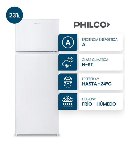HELADERA PHILCO PHCT242B 231 L CICLICA BLANCA