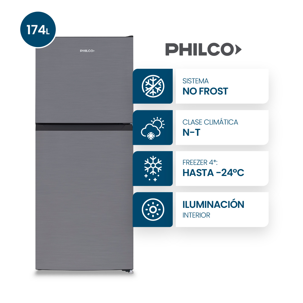 HELADERA PHILCO PHNT198X2 NO FROST TOP MOUNT 198 LT INOX