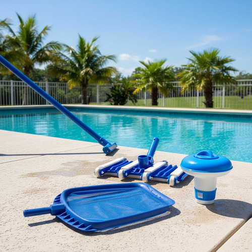 KIT LIMPIEZA PARA PILETA ECONOMICO KUSHIRO LIMPIAFONDO BOYA SACAHOJAS