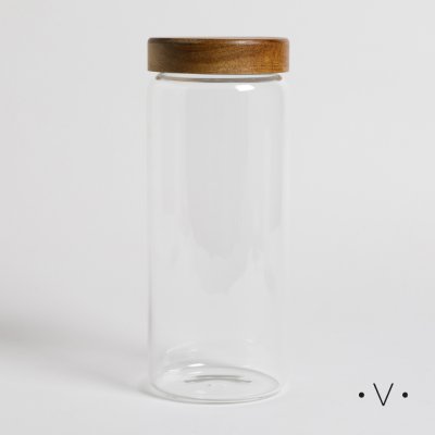 FRASCO REDONDO CON TAPA DE MADERA DE ACACIA 2000ML