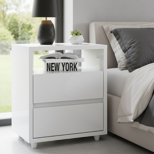 MESA DE LUZ HENN CAMPECHE D07-10 2 CAJONES BLANCO