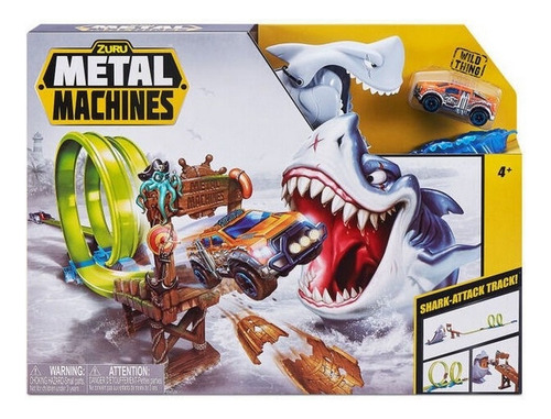 PISTA DE AUTOS METAL MACHINES ZURU SHARK ATTACK CON LANZADOR