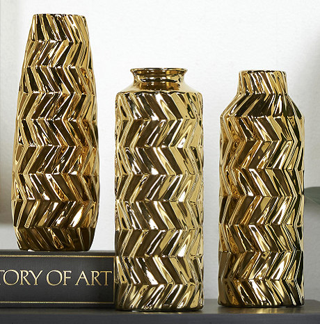 SET FLOREROS X3 CHEVRON CERAMICA DORADO U46233